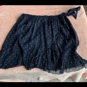 abercrombie & fitch navy white polka dot wrap skirt
